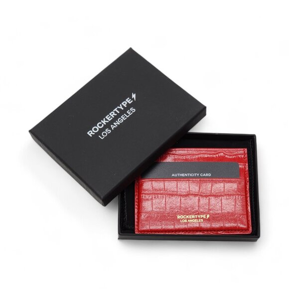 Rockertype Cardholder Wallet Crocodile Embossed Italian Leather Red - Picture 4 of 4